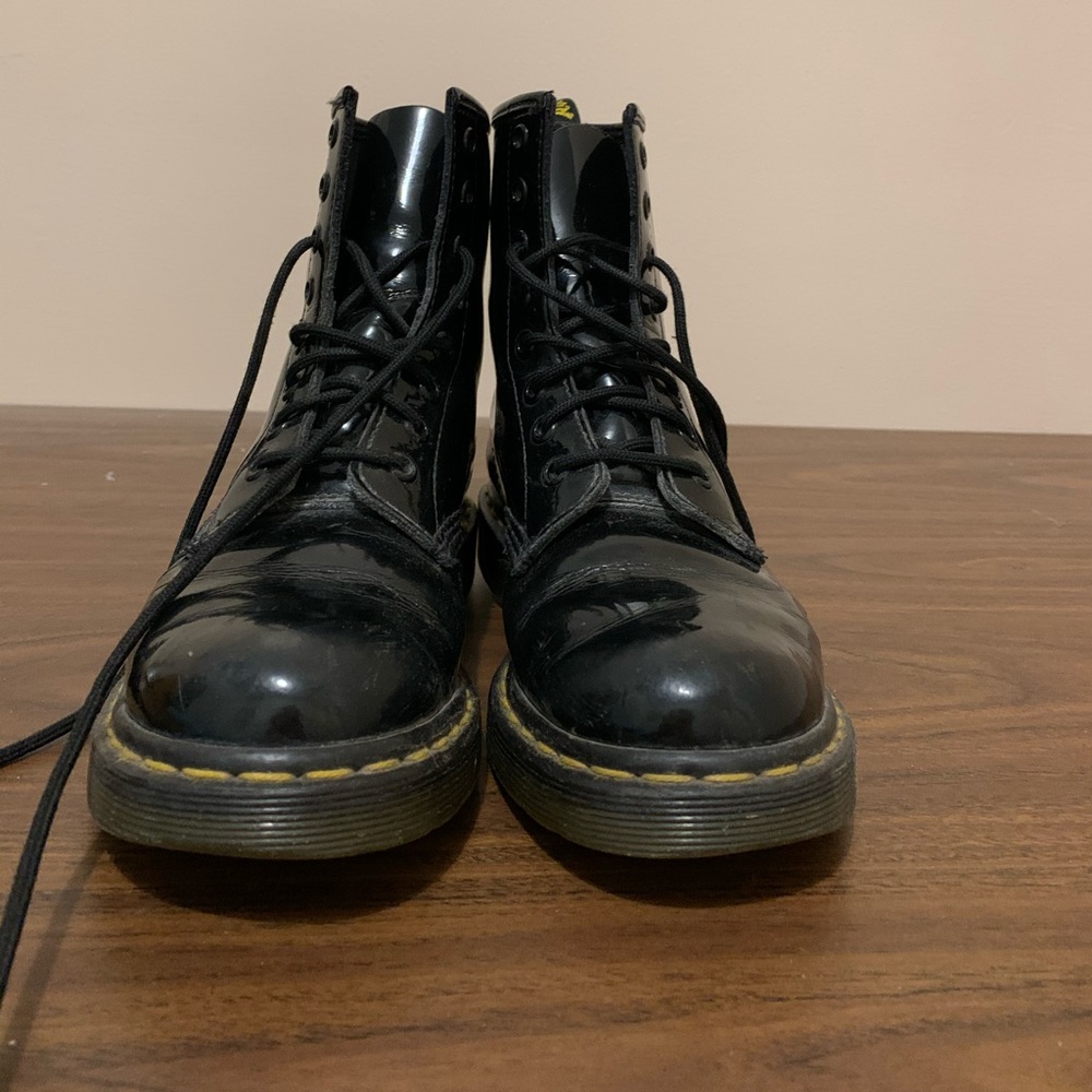 Dr Martens patent black boots